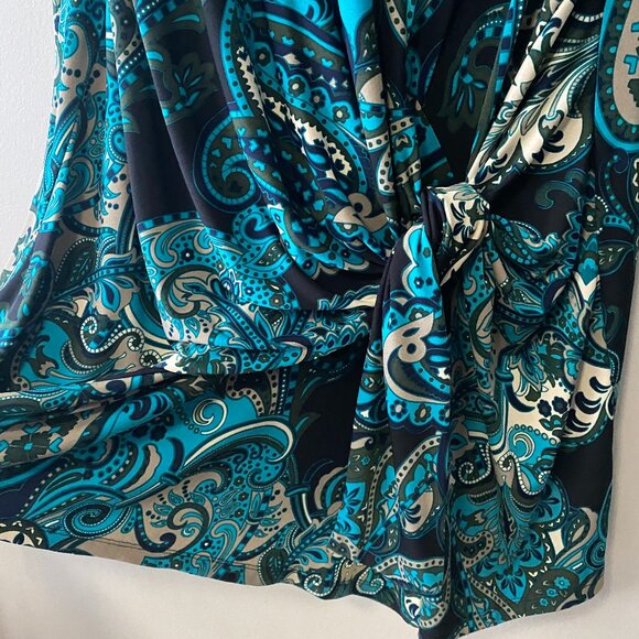 Brian Bailey Blue Paisley Print Front Tie Long Sleeve Round Neck Dress - Picture 8 of 11